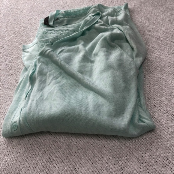 Xl Denver Hayes pale green sweater, button ip front, lace-like back,  summery - Picture 4 of 5